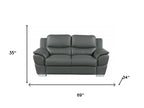 Two Piece Indoor Gray Genuine Leather Five Person Seating Set