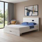 White Wood King Platform Bed Frame With Storage Drawer