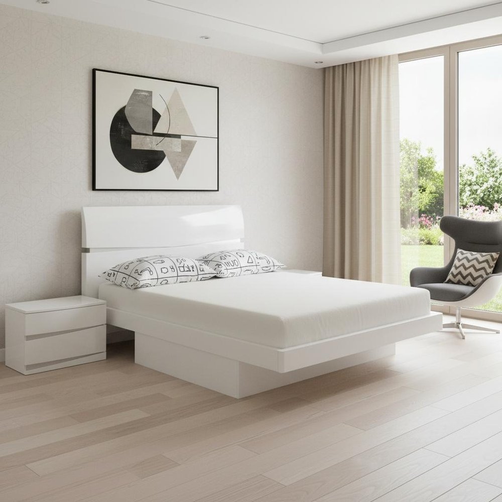 White Solid Wood King Bed Frame