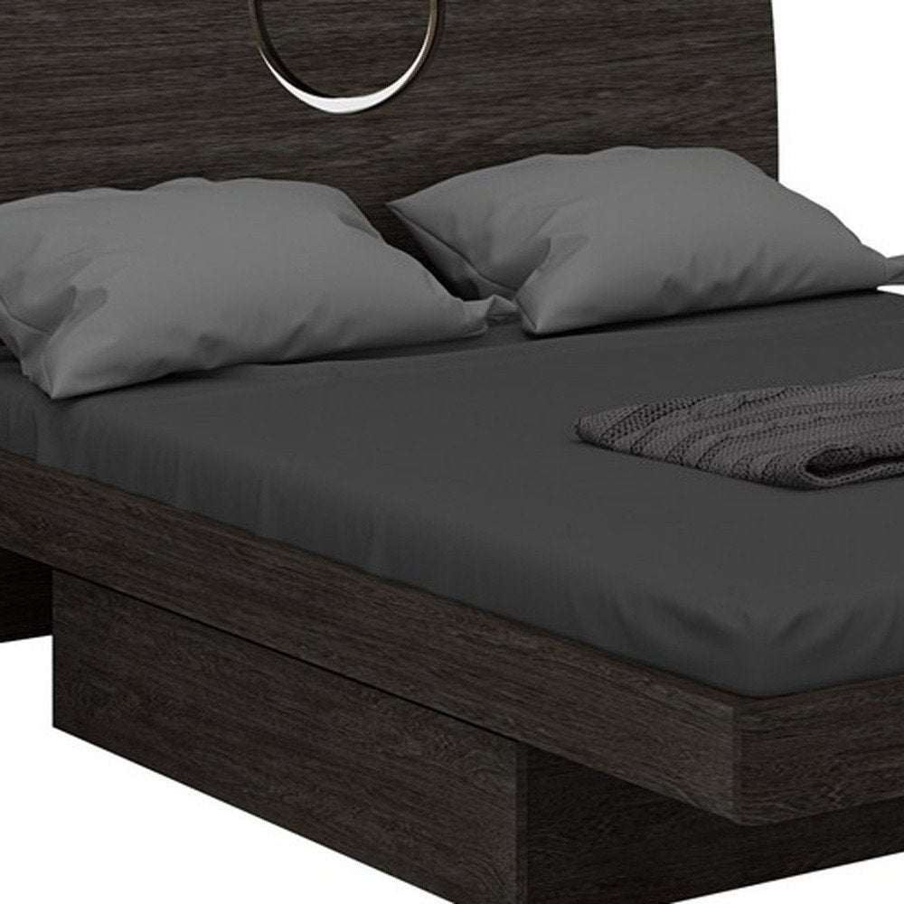 Gray Wood Queen Bed Frame With Drawer With Drawer Storage