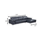 Navy Blue Italian Leather L Shaped Two Piece Sofa and Chaise Sectional