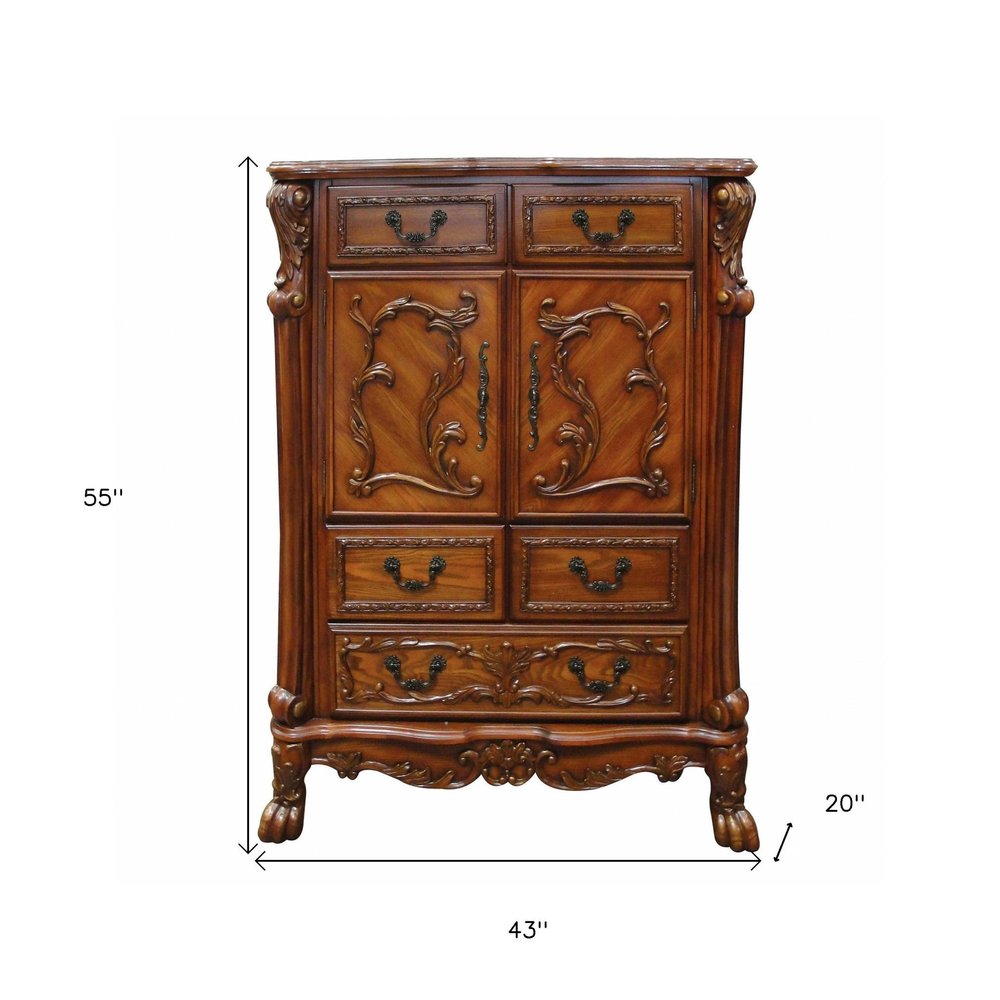 38" Brown Solid Wood Seven Drawer Combo Dresser