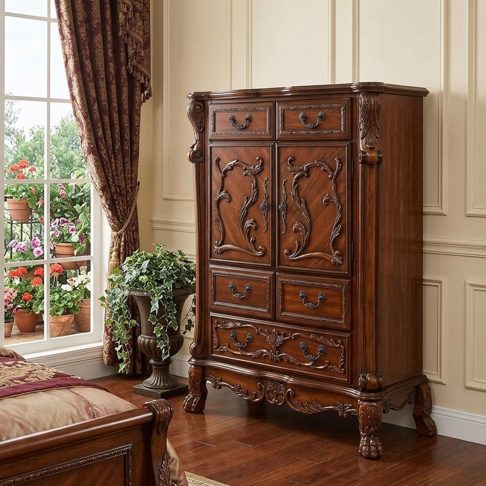 38" Brown Solid Wood Seven Drawer Combo Dresser