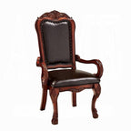 Set of Two Brown Upholstered Faux Leather Queen Anne Back Dining Arm Chairs