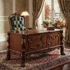 72" Brick Red Solid Manufactured Wood and Solid Wood Executive Desk With Five Drawers