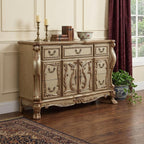 66" Gold Solid Wood Carved Scrollwork Seven Drawer Sideboard with Two Doors