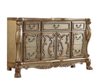 66" Gold Solid Wood Carved Scrollwork Seven Drawer Sideboard with Two Doors