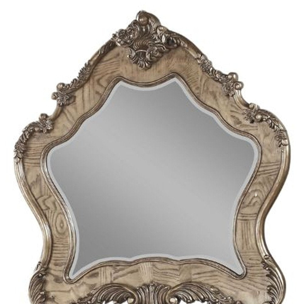 48" Oak Abstract Wood Framed Mounted Dresser Mirror