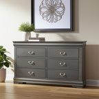 57" Gray Solid Wood Six Drawer Double Dresser