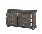 57" Gray Solid Wood Six Drawer Double Dresser