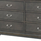 57" Gray Solid Wood Six Drawer Double Dresser