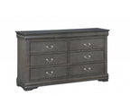 57" Gray Solid Wood Six Drawer Double Dresser