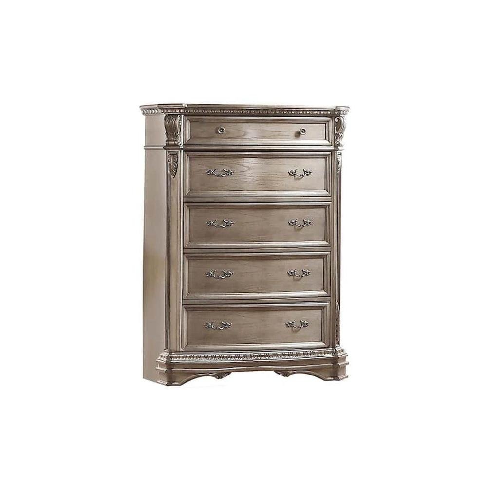 20" Champagne Carved Scrollwork Solid Wood Five Drawer Gentlemens Chest