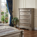 20" Champagne Carved Scrollwork Solid Wood Five Drawer Gentlemens Chest