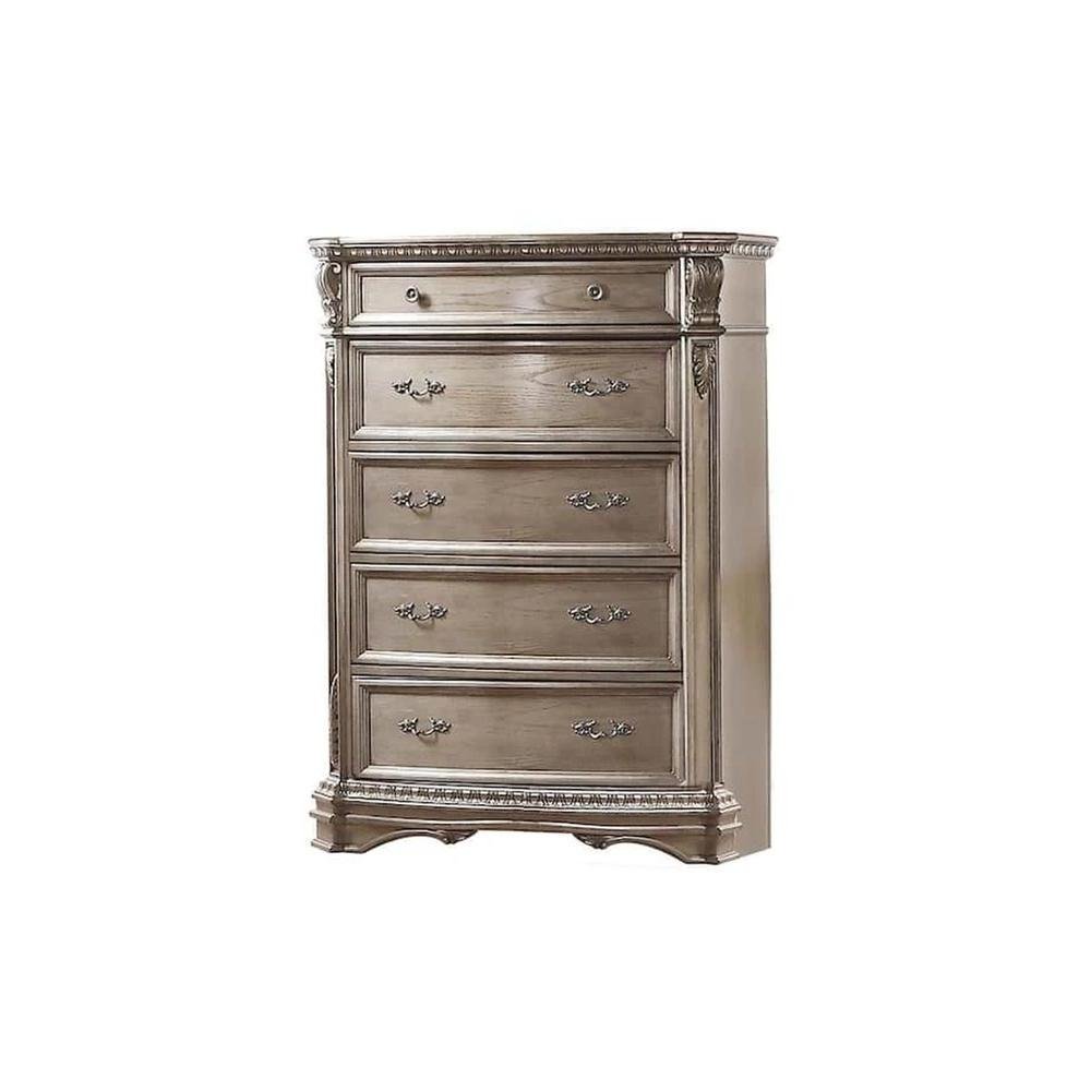 20" Champagne Carved Scrollwork Solid Wood Five Drawer Gentlemens Chest