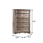 20" Champagne Carved Scrollwork Solid Wood Five Drawer Gentlemens Chest