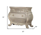 34" Antiqued White Solid Wood Three Drawer Nightstand