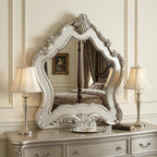48" White Abstract Wood Framed Mounted Dresser Mirror