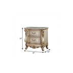 32" Antiqued White Two Drawers Mirrored Nightstand