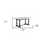 72" White and Gray Marble And Solid Wood Trestle Base Dining Table
