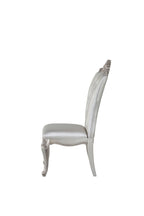 Set of Two Cream and Antiqued White Upholstered Fabric Queen Anne Back Dining Side Chairs