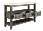 18" X 54" X 36" White Marble Gray Oak Wood Server