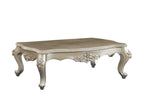 57" Beige Genuine Marble And Solid Wood Coffee Table