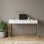 47" White and Gold Computer Desk With Two Drawers