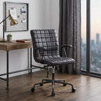 24" X 25" X 36" Vintage Black Top Grain Leather Aluminum Metal Upholstered (Seat) Casters Engineered Wood Executive Office Chair