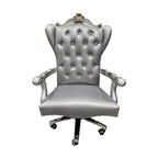 Gray Faux Leather Tufted Seat Swivel Adjustable Executive Chair Leather Back