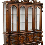 19" X 74" X 89" Cherry Oak Wood Poly Resin Glass Hutch  Buffet