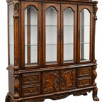 19" X 74" X 89" Cherry Oak Wood Poly Resin Glass Hutch  Buffet