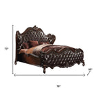 Solid Wood Queen Tufted Dark Brown Upholstered Faux Leather Bed With Nailhead Trim