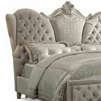 Ivory and White Solid Wood And Tufted Velvet Bed Frame With Nailhead Trim