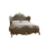 King Tufted Ivory And Gray Upholstered Faux Leather Bed With Nailhead Trim