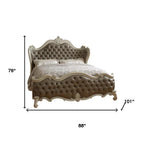 King Tufted Ivory And Gray Upholstered Faux Leather Bed With Nailhead Trim