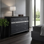63" Black Manufactured Wood Nine Drawer Gentlemans Chest