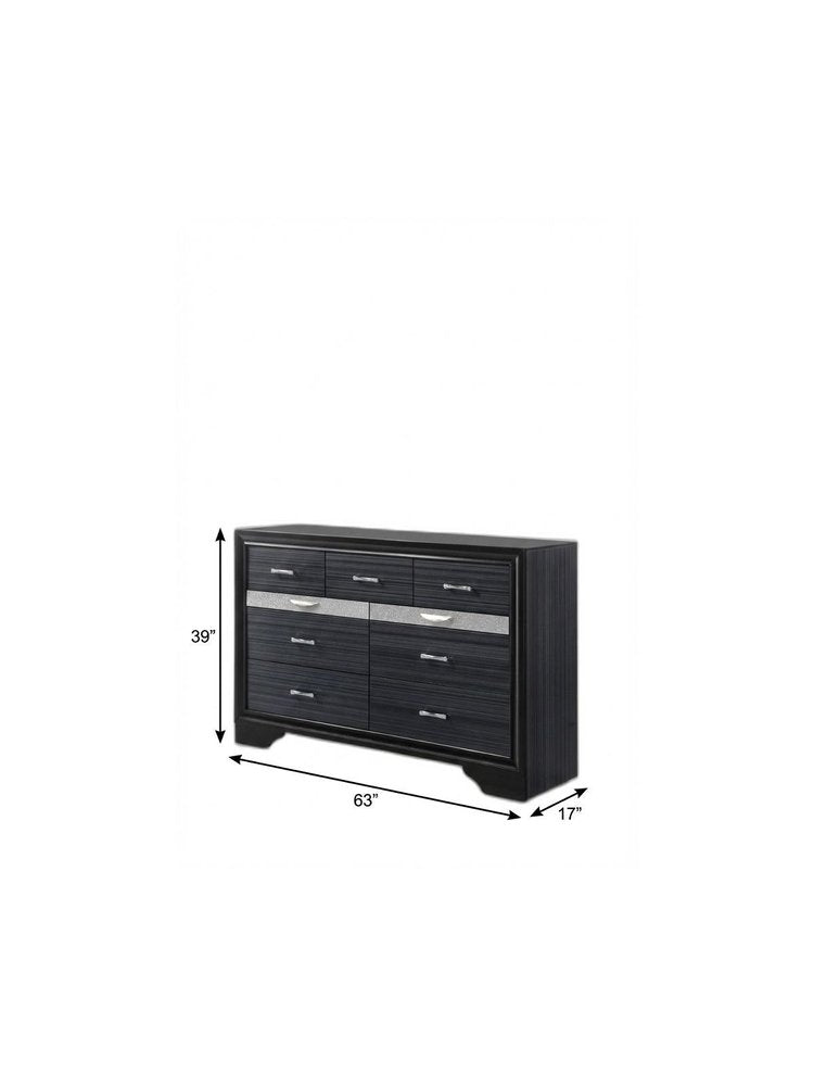 63" Black Manufactured Wood Nine Drawer Gentlemans Chest