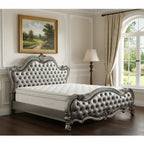 73" X 99" X 72" Silver Pu Antique Platinum Upholstery Poly Resin Queen Bed