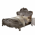 Gray Carved Scrollwork Wood Queen Bed Frame