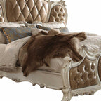 Queen Tufted Beige Upholstered Faux Leather Bed With Nailhead Trim