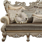 41" Champagne Cotton Blend Curved Floral Sofa And Toss Pillows