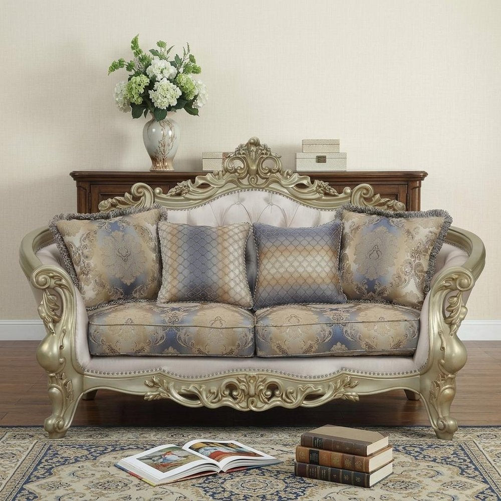 78" Gold Floral Loveseat and Toss Pillows