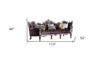 52" Dark Purple Velvet Curved Striped Sofa And Toss Pillows With Platinum Legs