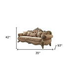 35" Brown Velvet Floral Sofa And Toss Pillows