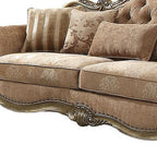 35" Brown Velvet Floral Sofa And Toss Pillows