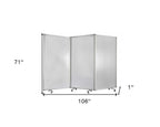71" White Iron Folding Three Panel Screen Room Divider