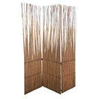69" Brown Wood and Metal Folding Three Panel Screen Room Divider