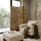 67" Brown Folding Three Panel Screen Room Divider