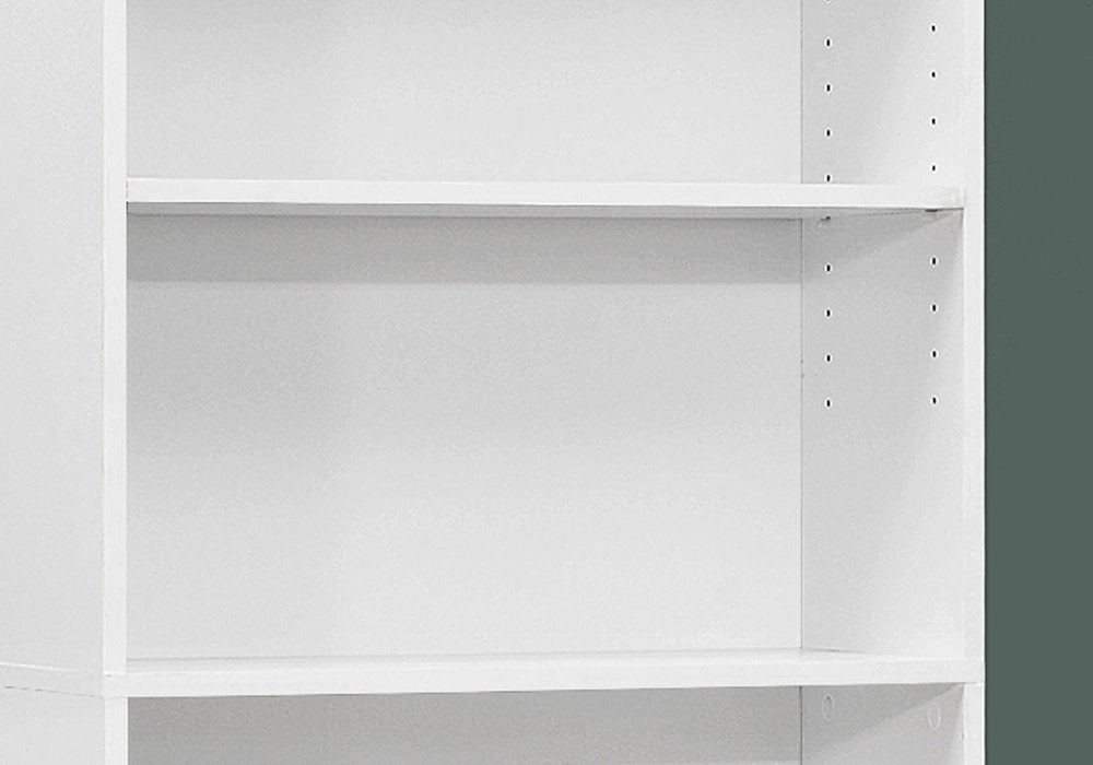 71" White Wood Adjustable Five Tier Bookcase